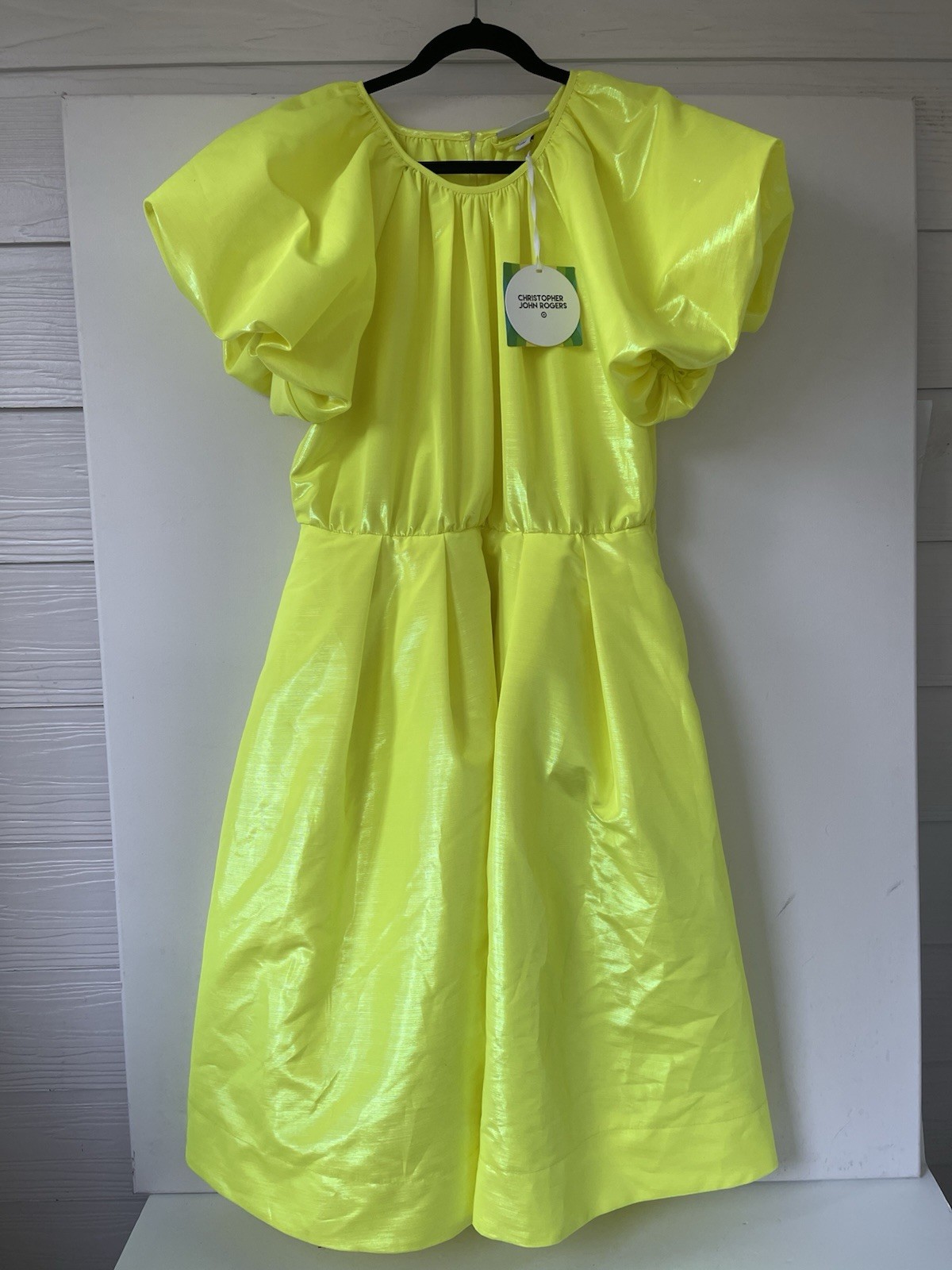 Christopher John Rogers x Target Yellow Puff Sleeve Midi Dress Size L Neon Chart