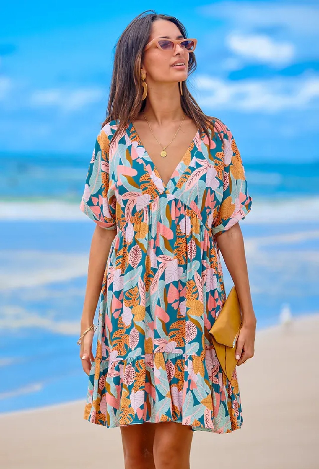 Women’s Cupshe Soft Tropics Short Sleeve Mini Dress Size Large