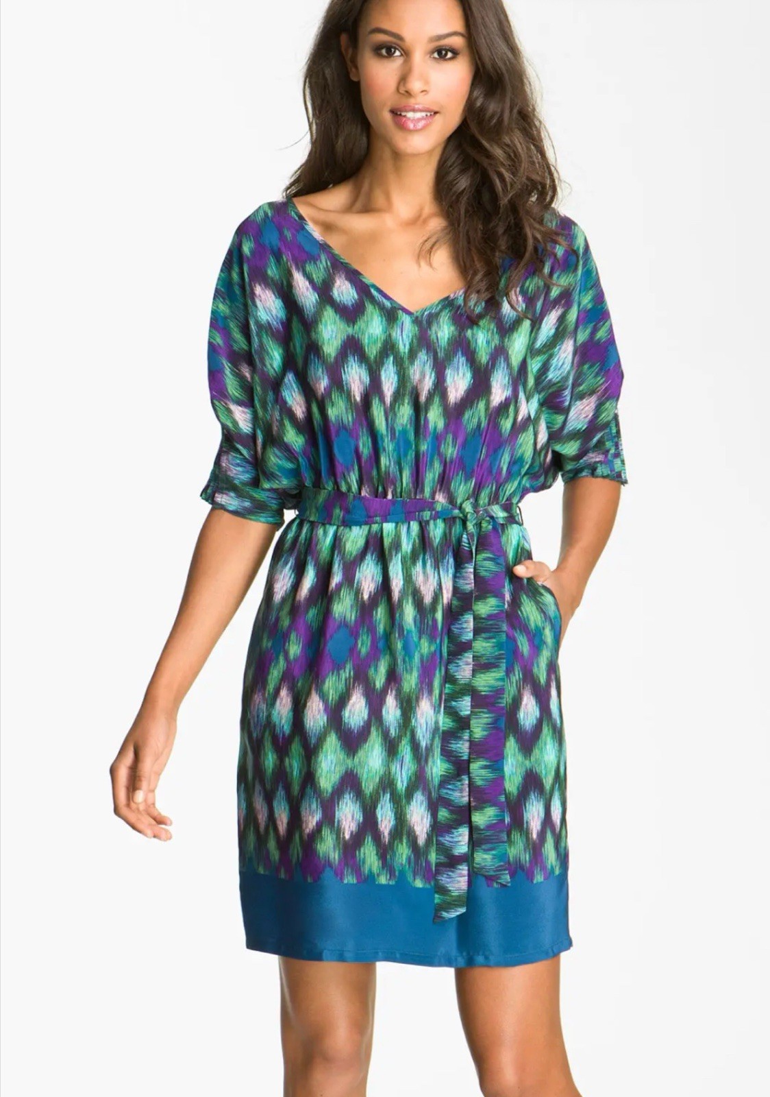 Presley Skye Silk Mini Belted Dress Size Small Blue Green And Purple