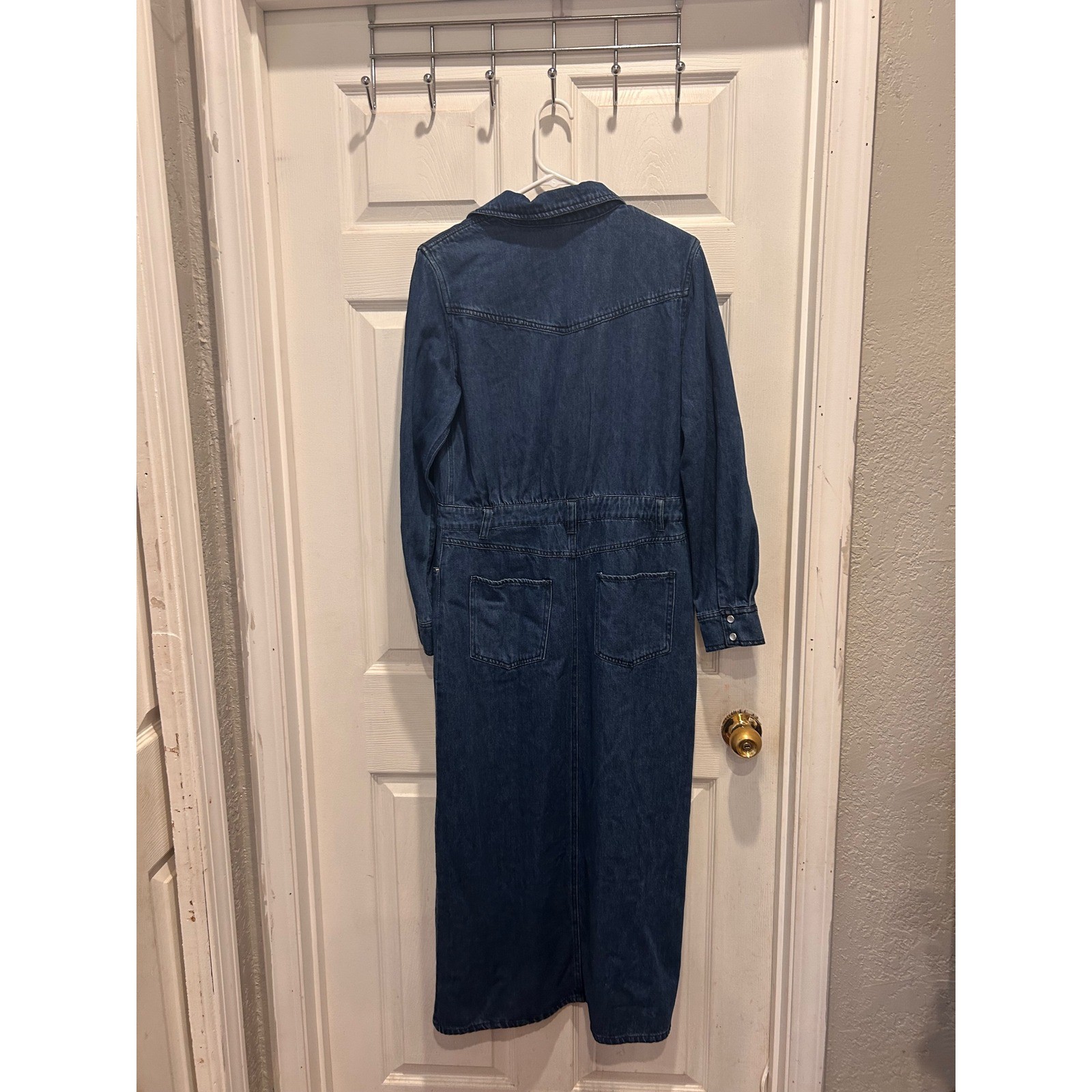 Steve Madden Womens Dakoda Blue Denim Maxi Dress Pearl Snap Front Western Sz 6