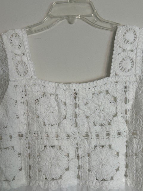 POL Romantic Bohemian Inspired White Crochet Lush Lace Tulle Knit Midi Dress NEW