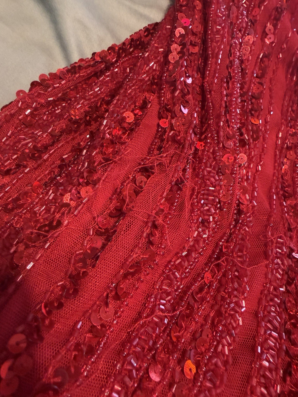 Ashley Lauren Red Sequin Beaded High Neck Sleeveless Long Formal Gown Size 6