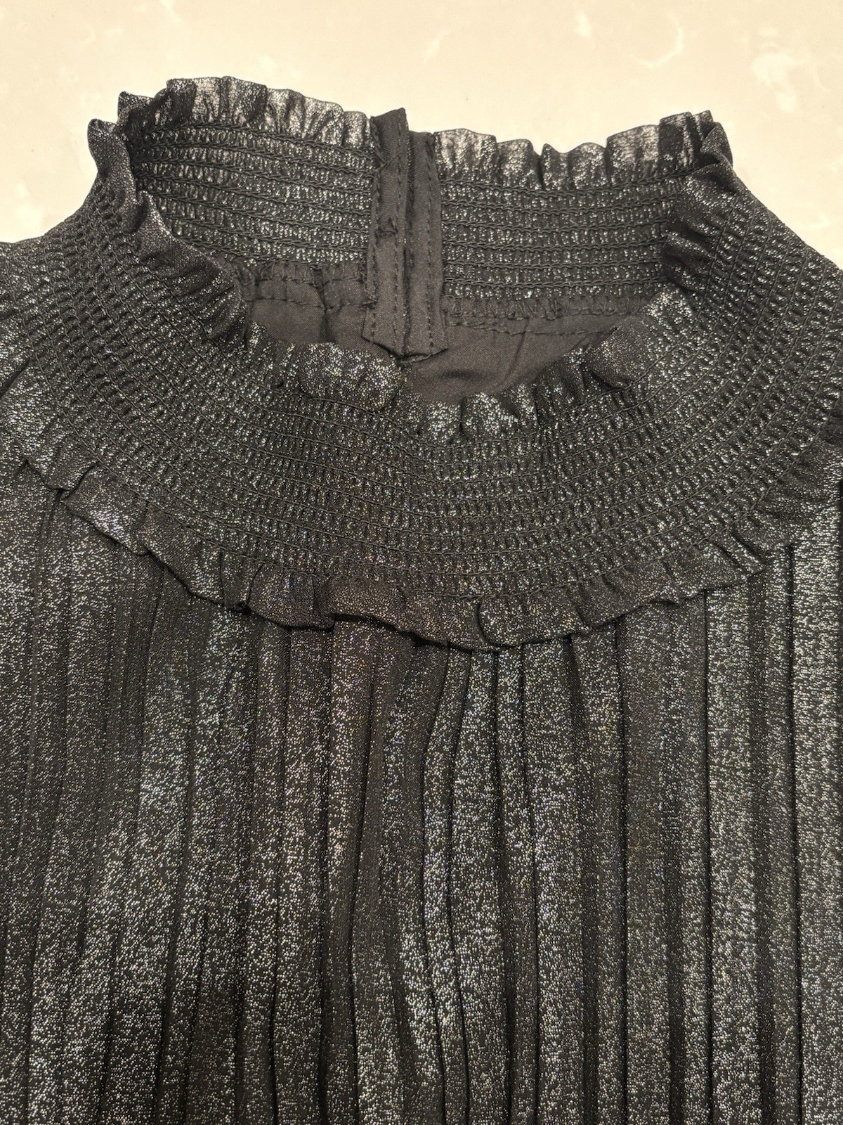 Nanette Lepore Black Silver Pleated Ruffle A-Line Sleeveless Midi Dress Size 10