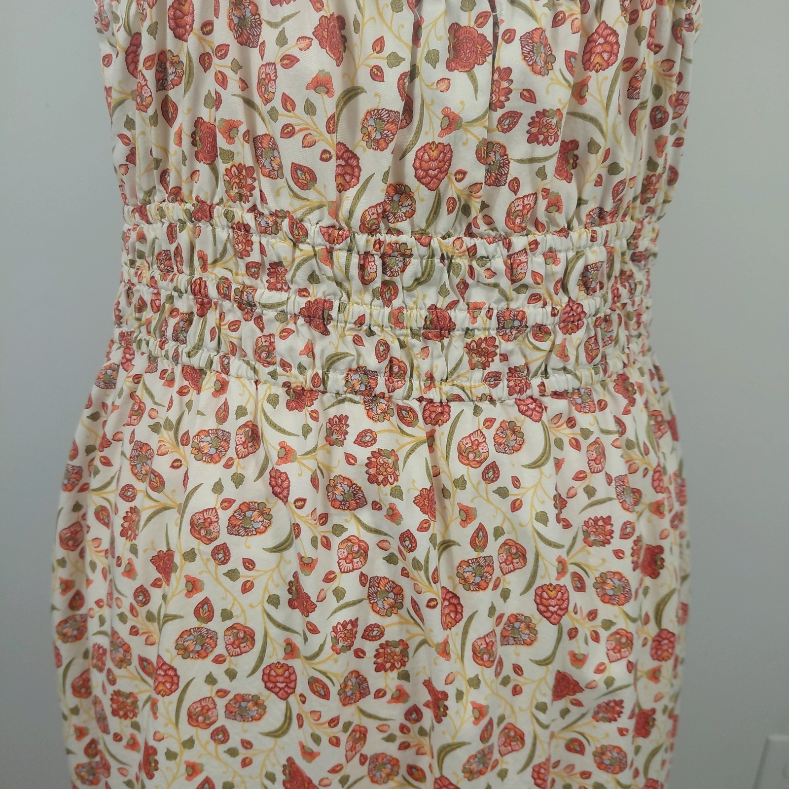 OLD NAVY Cream Floral Smocked Cami Midi Dress SZ M Cottage Core Buttermom Cotton