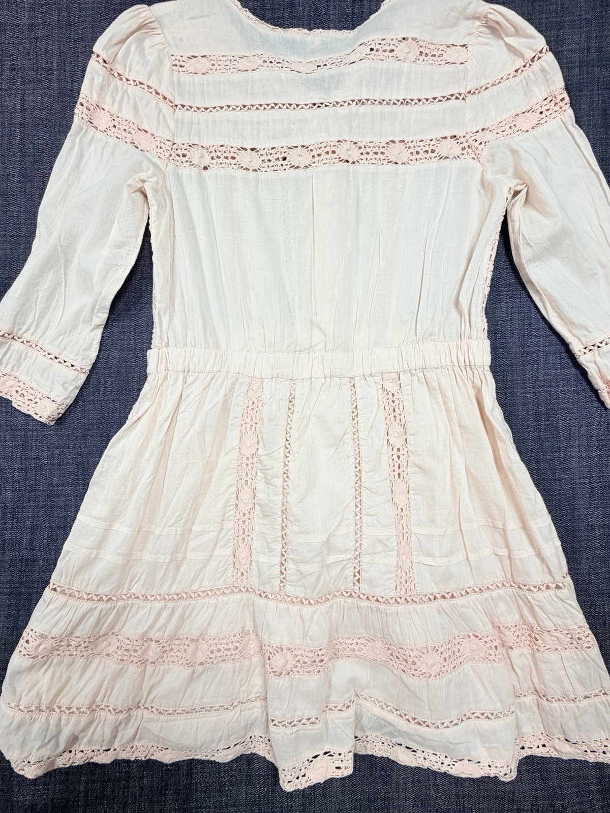 Tularosa Blush Pink Cotton Crochet Lace Inset Long Sleeve Mini Dress Size M