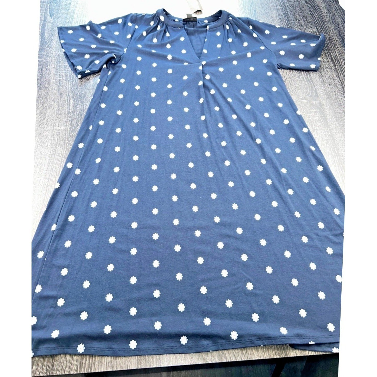 J. Jill Blue Daisy Floral Short Sleeve Dress NEW Medium Cottagecore Casual