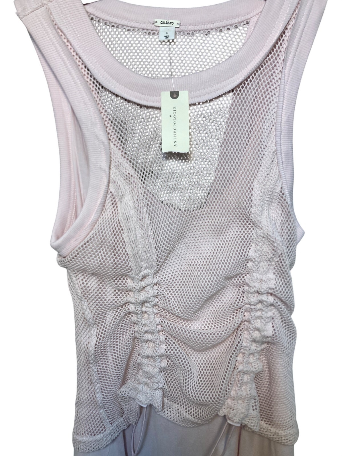 Anthropologie Daily Practice Forward Line midi dress Pink Ruched Mesh Layered Si