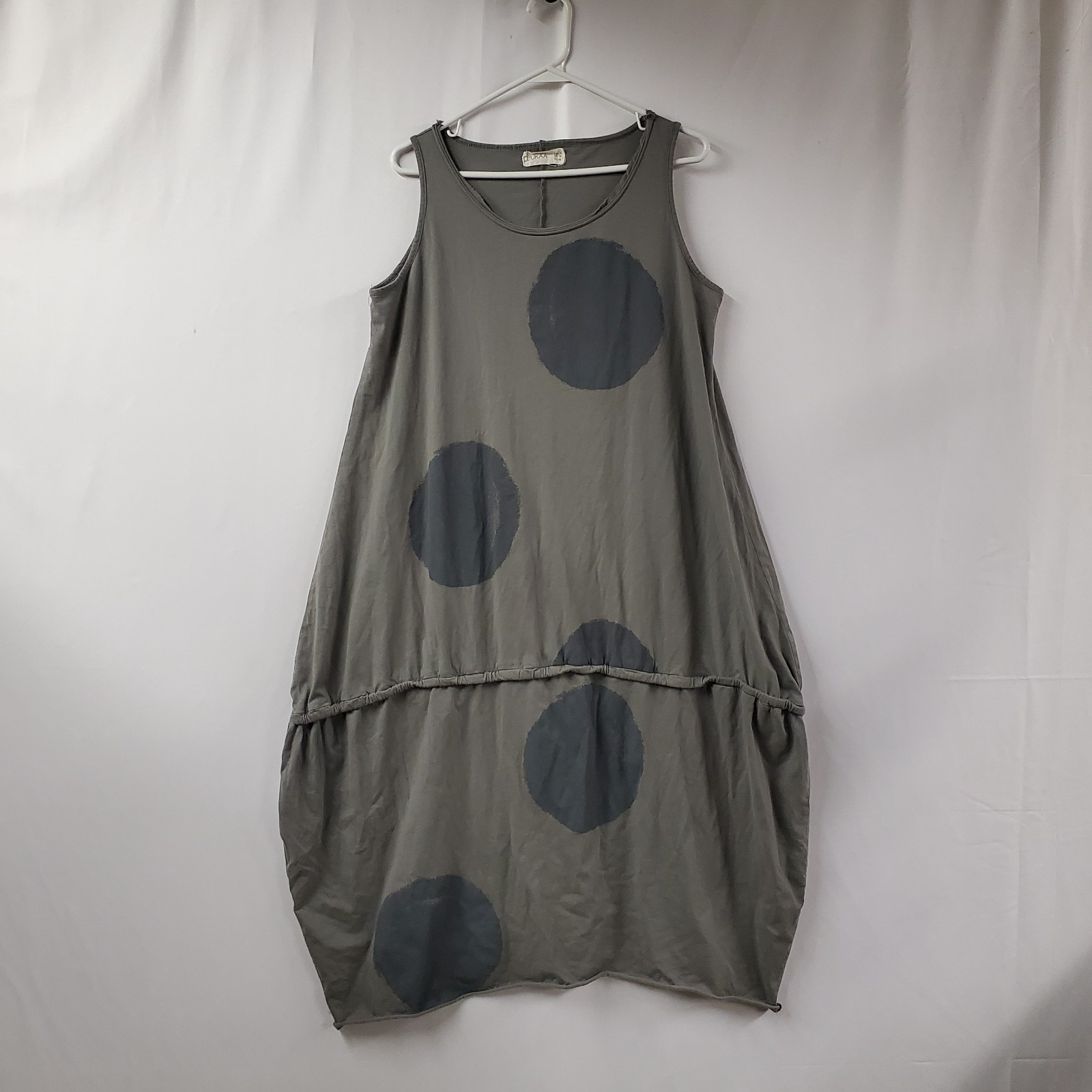 Luukaa Dress 14 Gray Polka Dot Sleeveless Drawstring Oversized Lagenlook Artsy