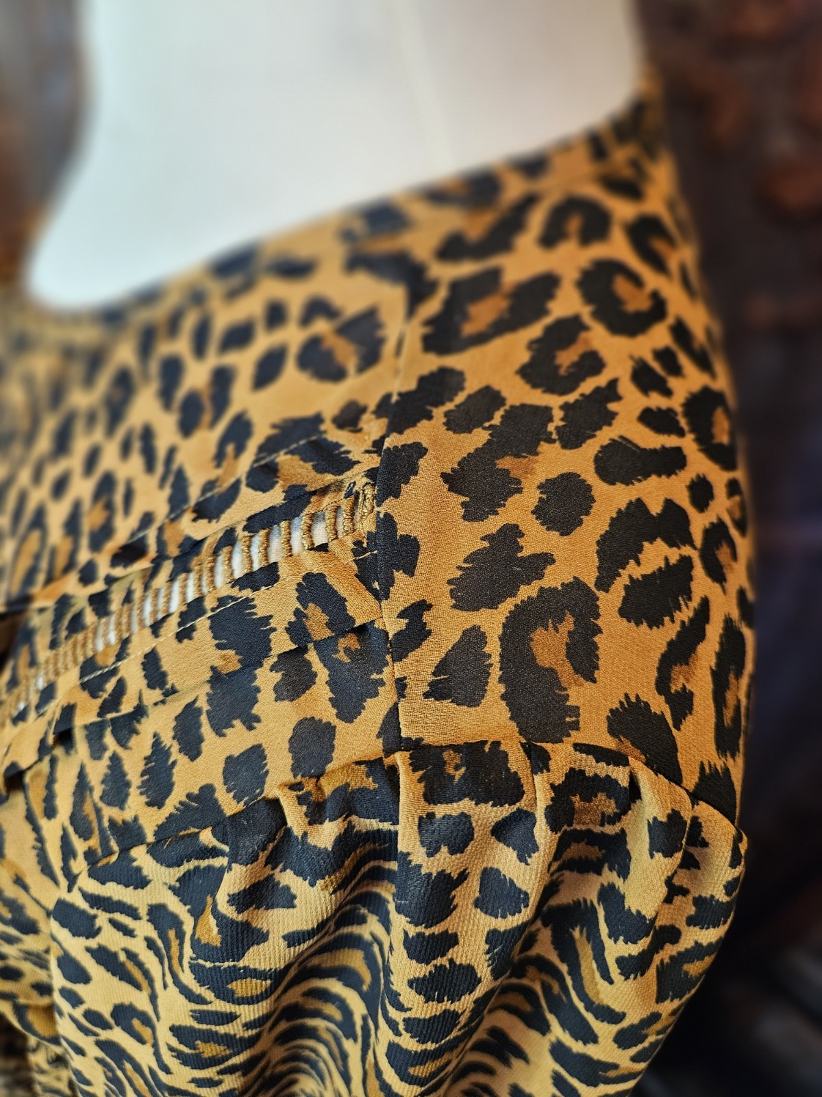 Time and Tru Dress L Silky Leopard Print Boho Hippie Peasant Babydoll Sundress