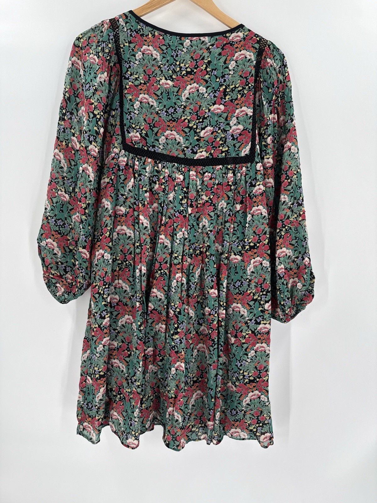 Anthropologie Floreat Ottava Peasant Dress Boho Babydoll Dark Floral SMALL