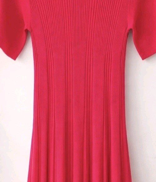 Scanlan Theodore Red Pleated Rib Knit Midi Dress AU 8 US 4 Small RRP $900 B502