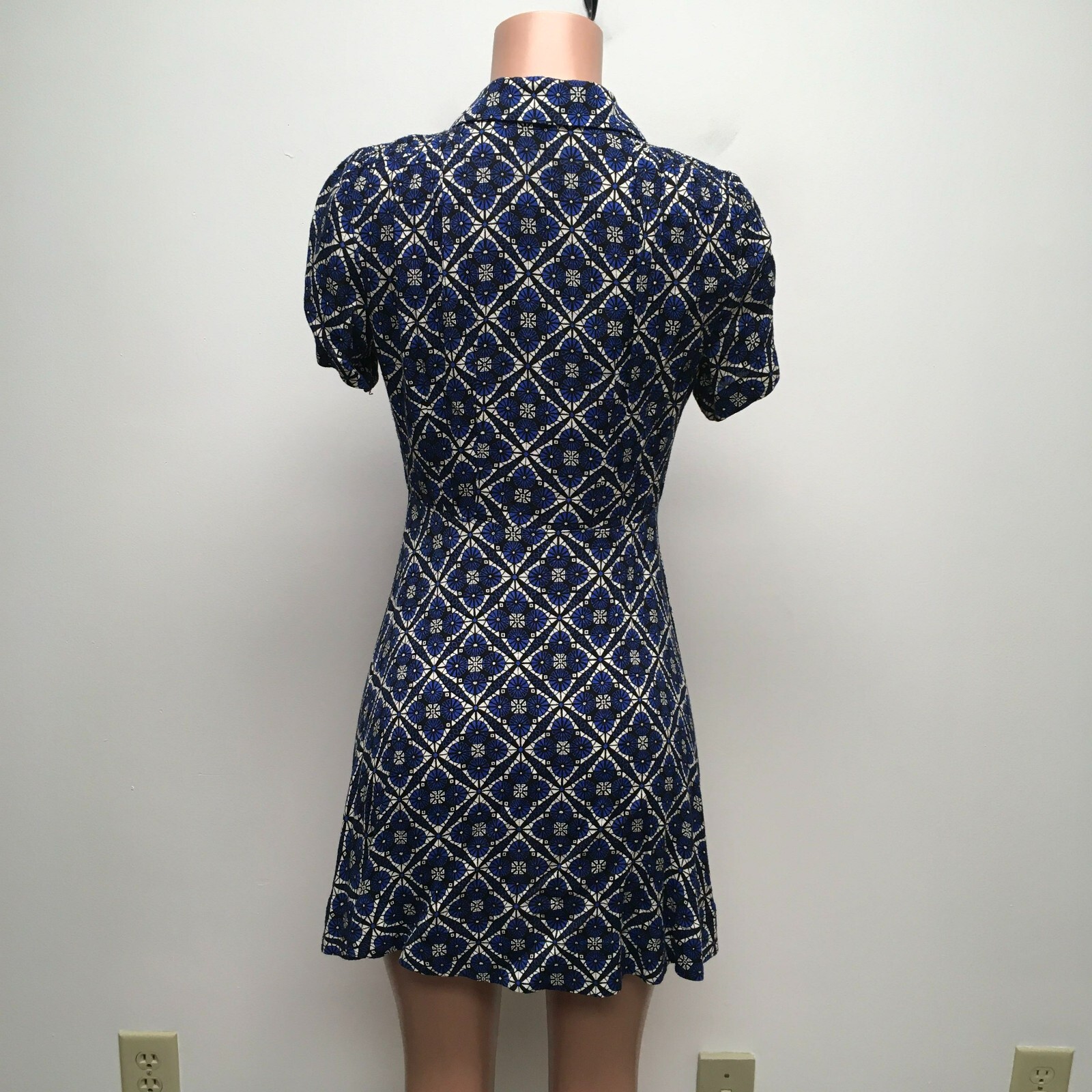 Free People Womens Black Blue Combo Melody Printed Keyhole Mini Shirt Dress 4