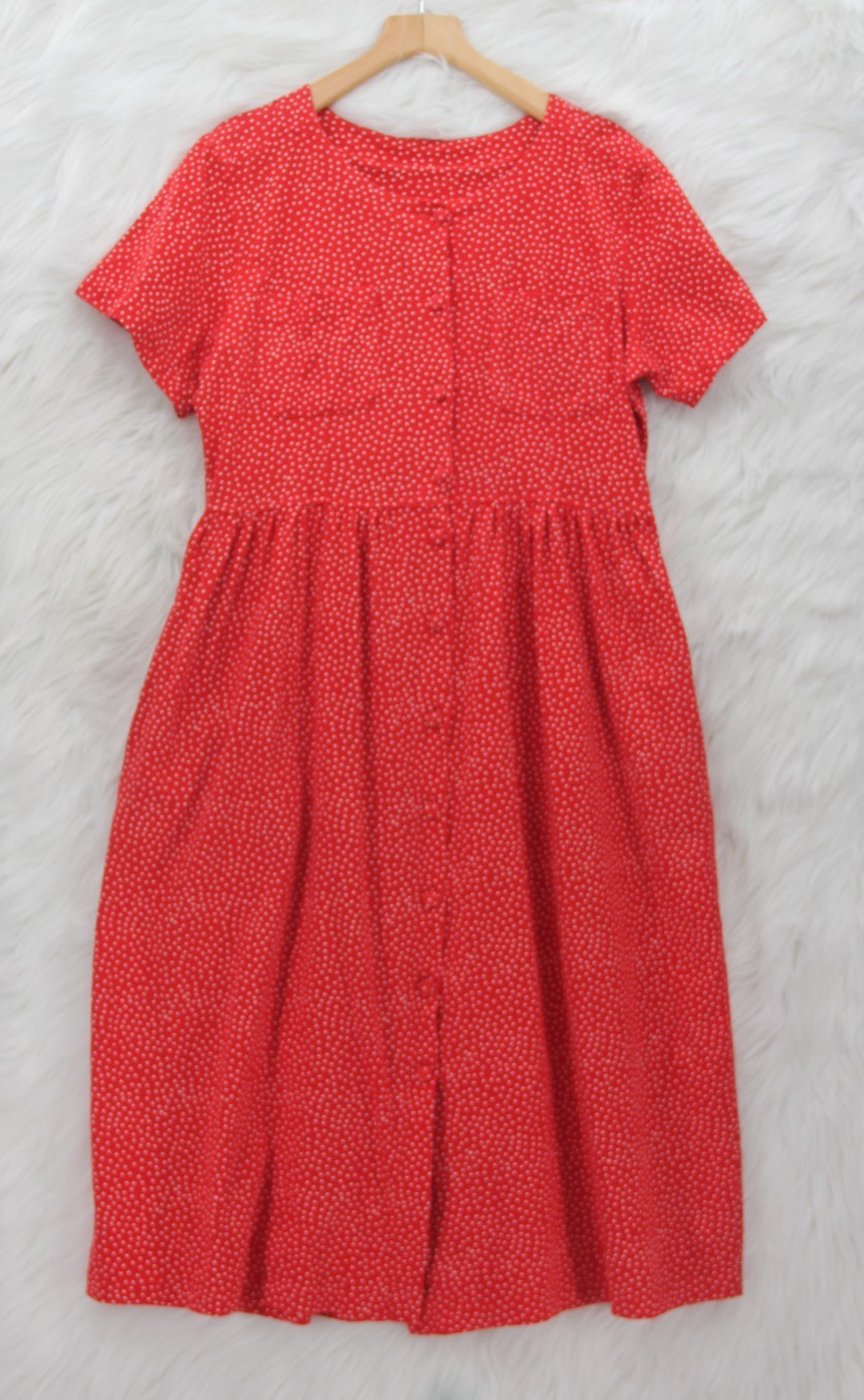 Vintage 1990s Capacity Knits Midi Red Ditsy Cotton Cottagecore Prairie Farm M