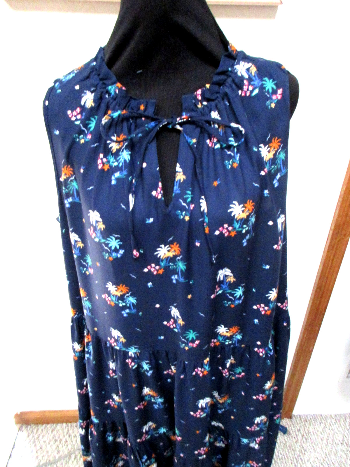 CROFT&BARROW-NAVY/MULTI-FLORAL-SLEEVELESS-TIE NECK-POCKET-MAXI DRESS-SIZE-XL-NEW