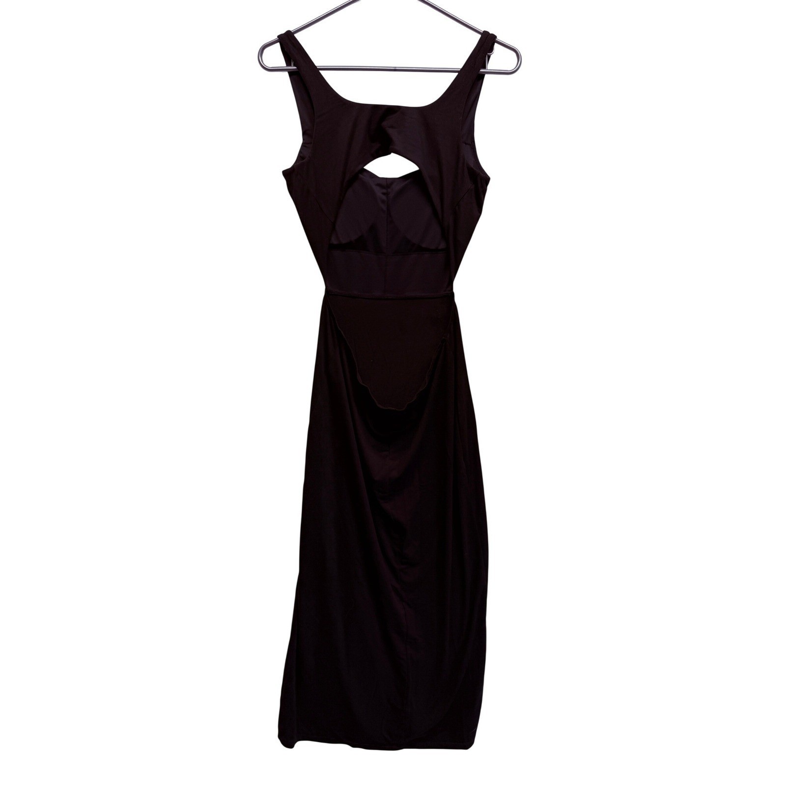Halara Dress Cutout Back Built In Bra Size M Black Women Midi Slit SOFT