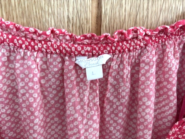 Monsoon Raspberry Red/Pink & White On-Off Shoulder Beach Dress, Size L, 18-20