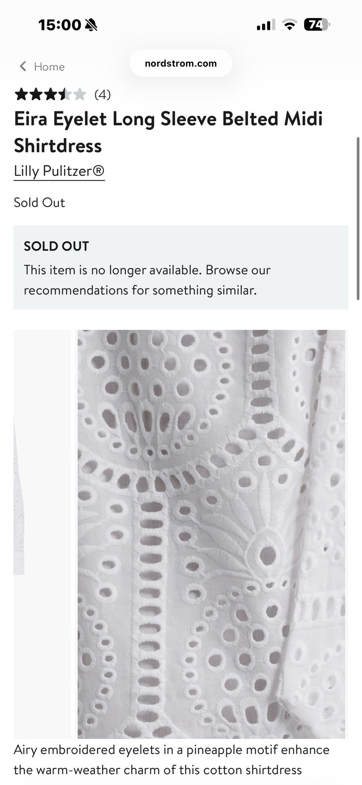 Lilly Pulitzer White Eyelet Eira Midi Shirt Dress Size 0 with Self Tie