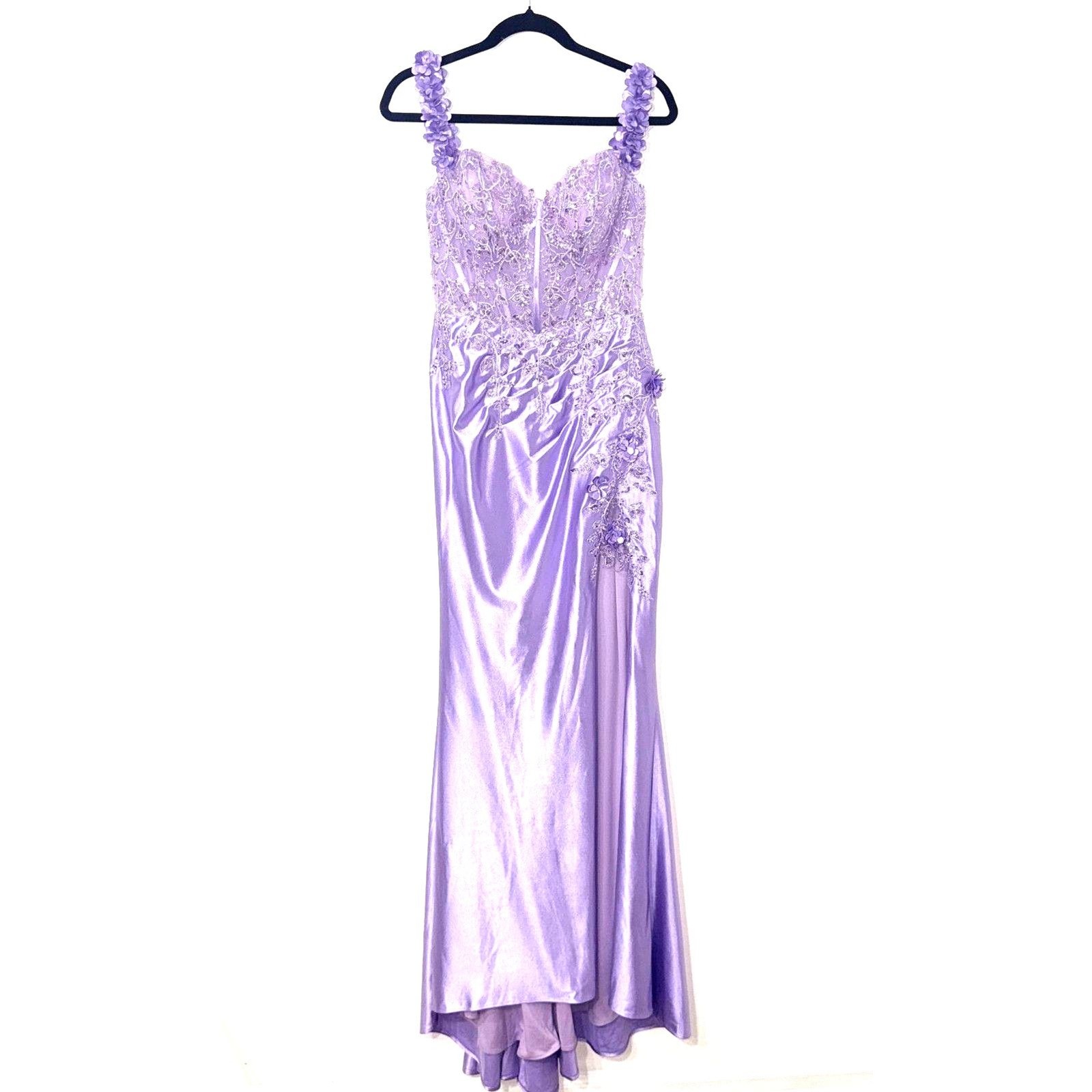 Stacees Mermaid Applique Off-the-Shoulder Corset Tight Slit Prom Dress Lilac US6