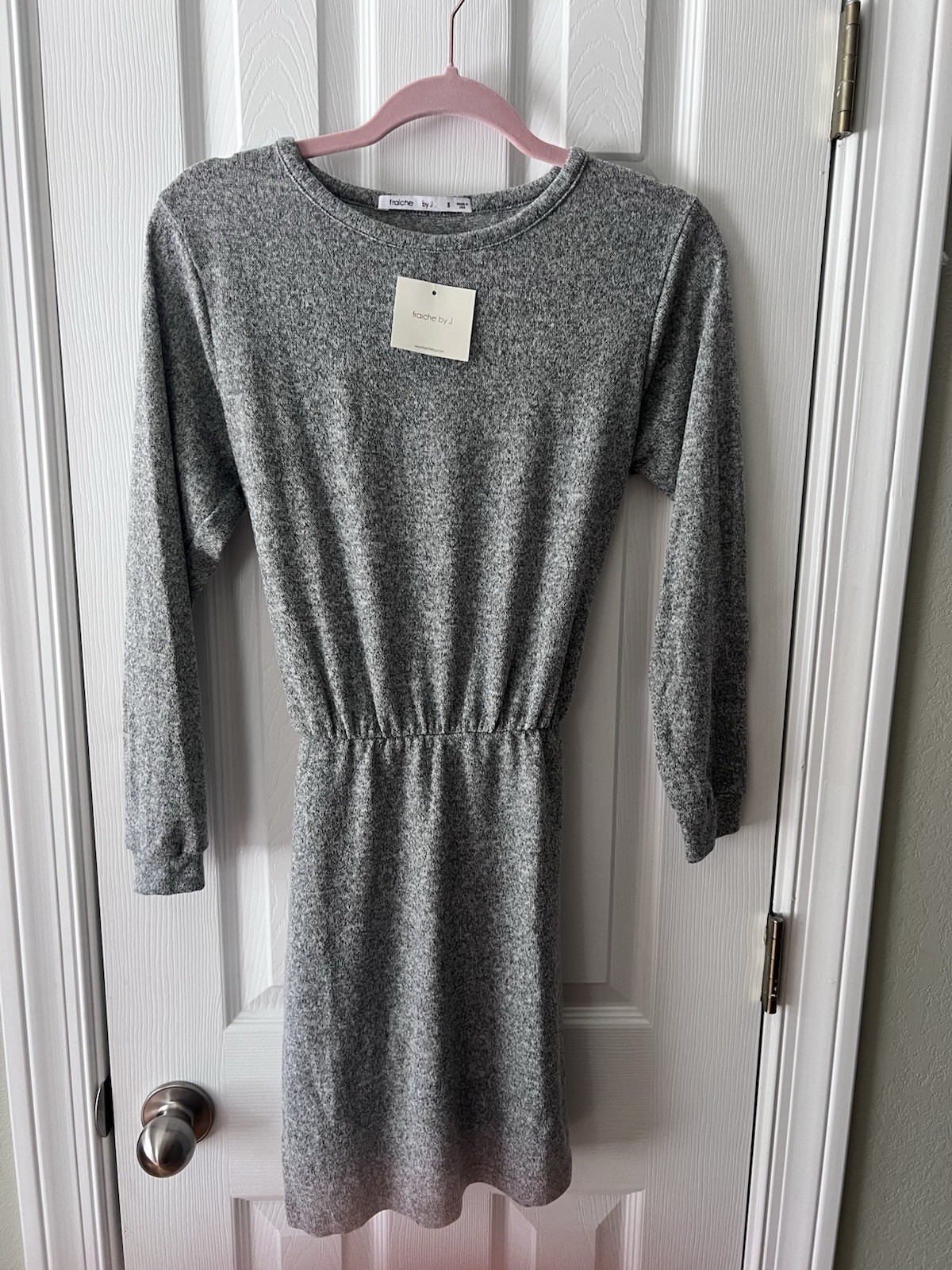 fraiche by J Gray Solid Knit Long Sleeve Crew Neck Tie Belted Stretch Dress S