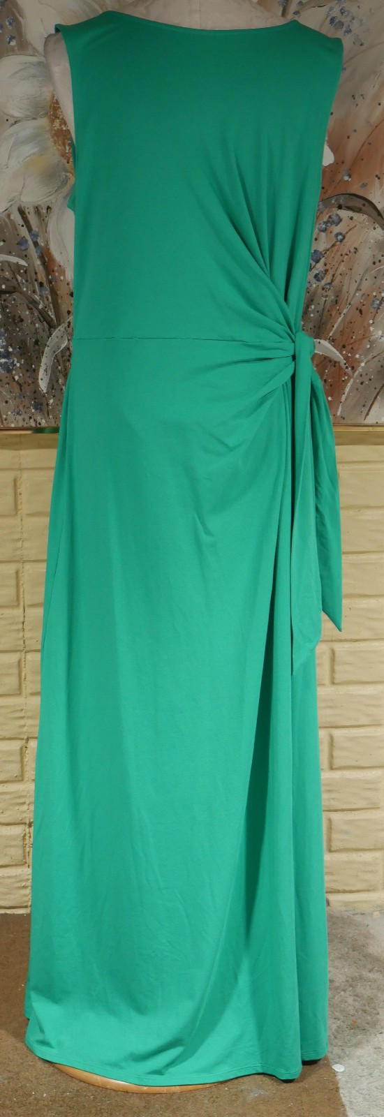 NWT LANDS END L/T 14-16 TENCEL CLOVER GREEN KNOTTED SIDE SLEEVELESS MAXI DRESS