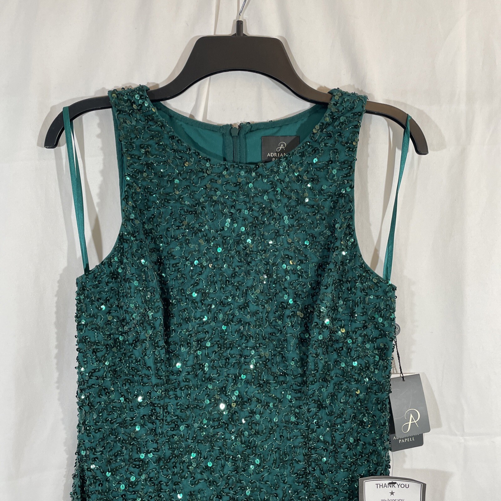 NWT Adrianna Papell [ 8 ] Beaded Short Dress in Dark Jade Green #G837