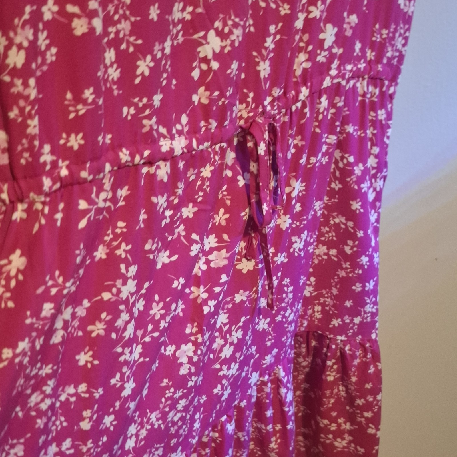GAP Pink White Floral V-Neck Flutter Sleeve Tie Waist A-Line Midi Dress XL
