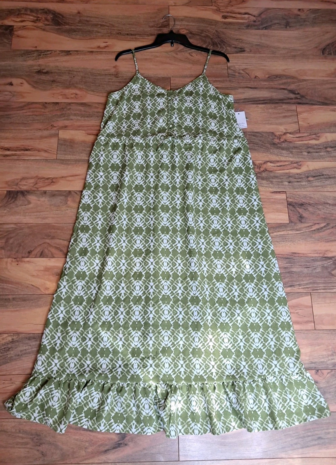 Ophelia Roe Womens Ruffle Hem Maxi Sundress Smocked Back Size L Green NWT