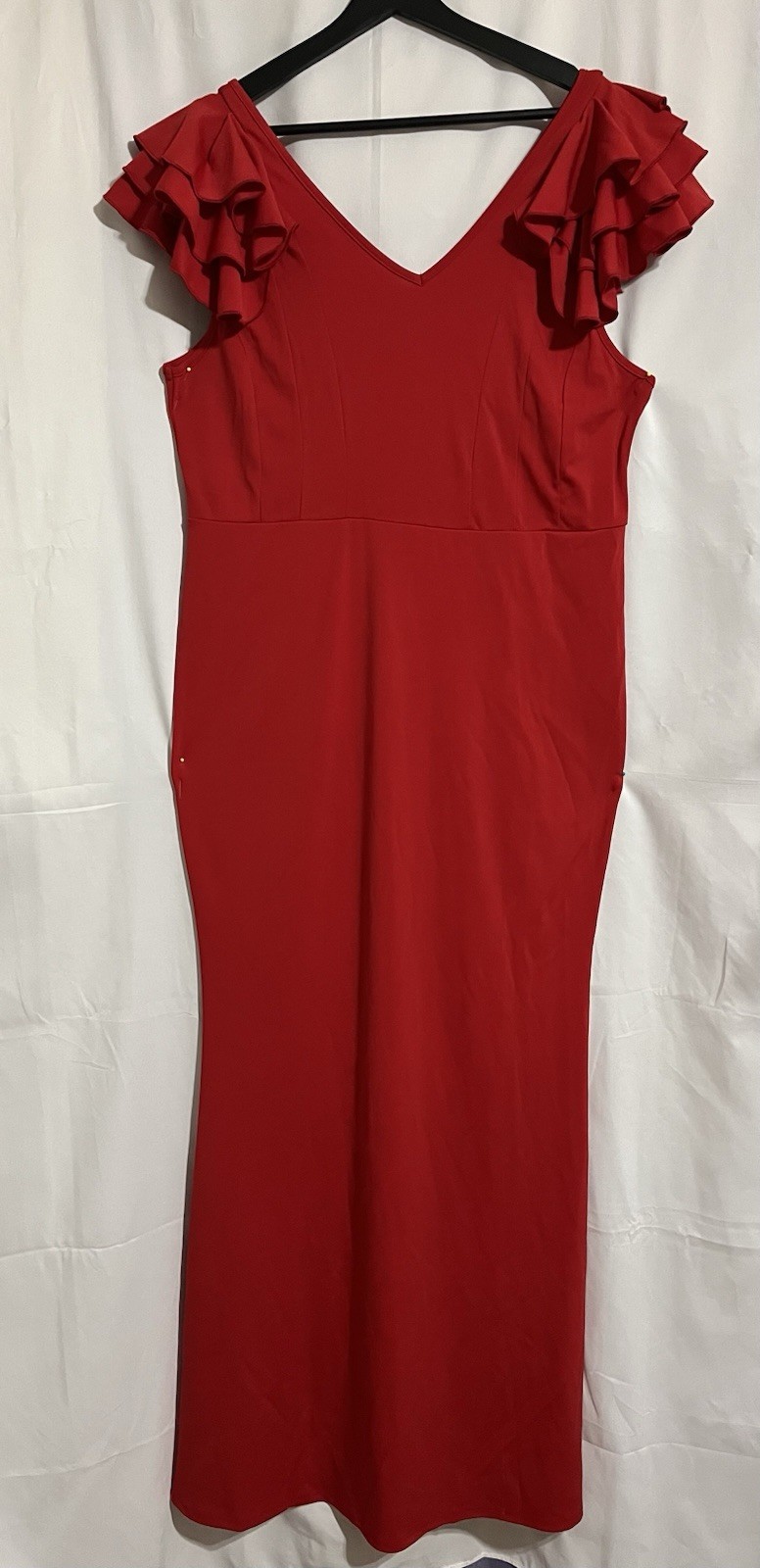 Eksliy Evening Gown Lady Ruffle Backless Maxi Red 2X (Q-1547)