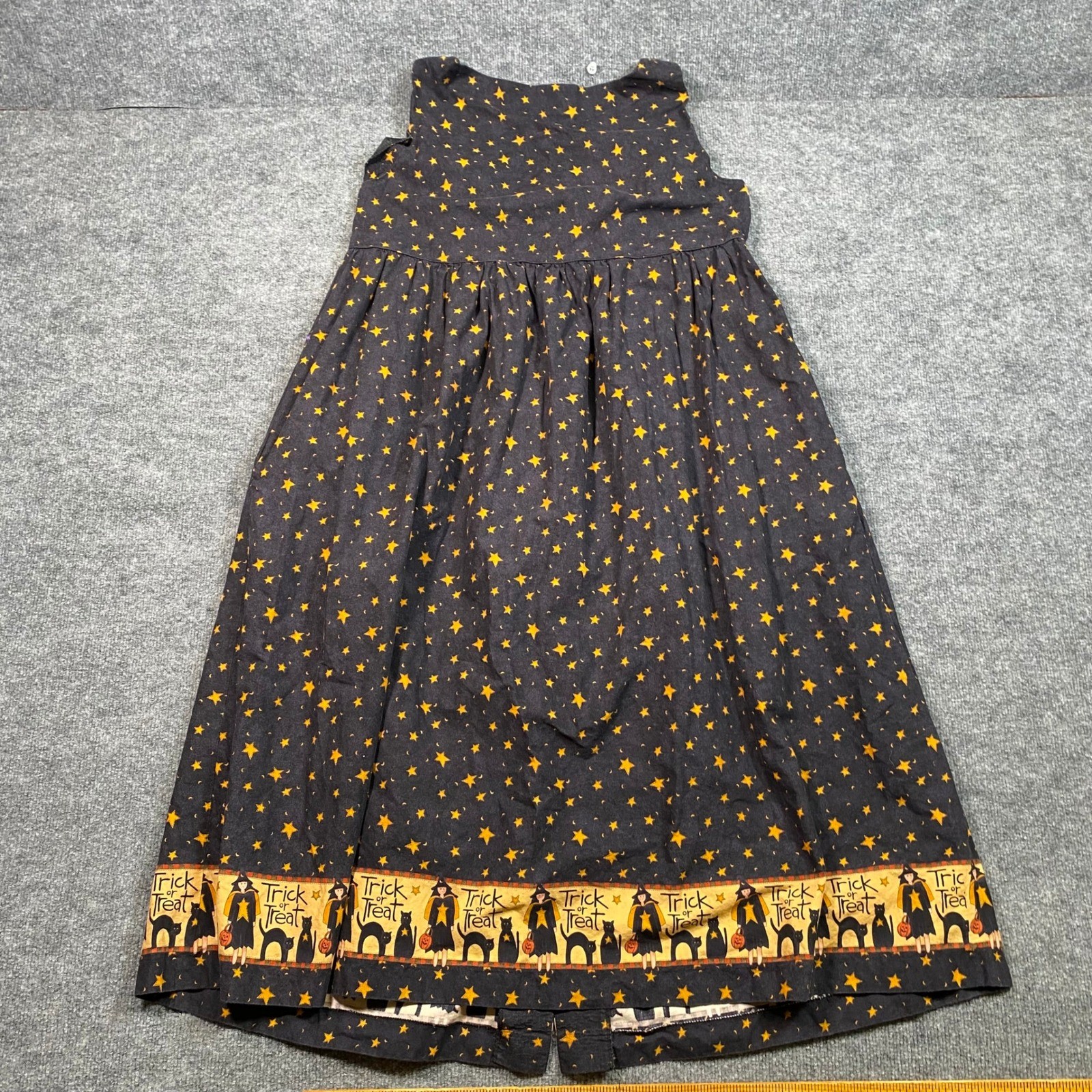 Halloween Witch Star Moon Button Front Jumper Dress Black Orange Midi XL