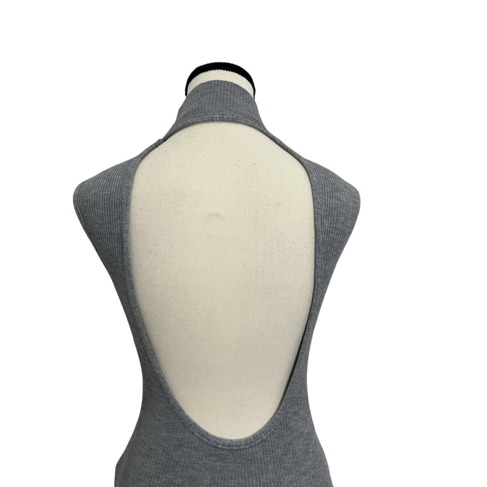 Pretty Knit Bodycon Dress Womens Large Gray New Open Back Ribbed Zip Front