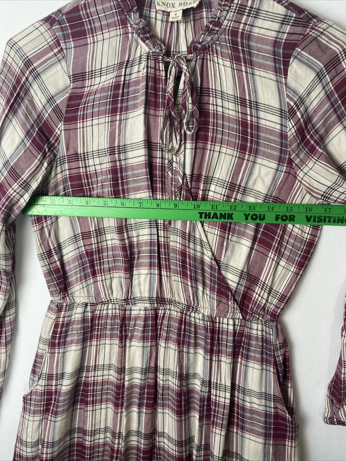 Knox Rose Maroon Plaid Long Sleeve Sheath Dress Size S flanel tie up neck line