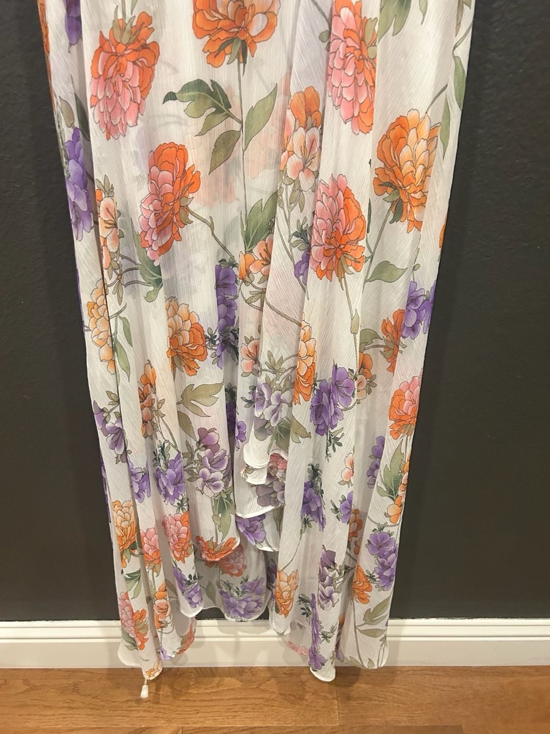 Calvin Klein Sleeveless Floral Chiffon High-Low Maxi Dress Size 8
