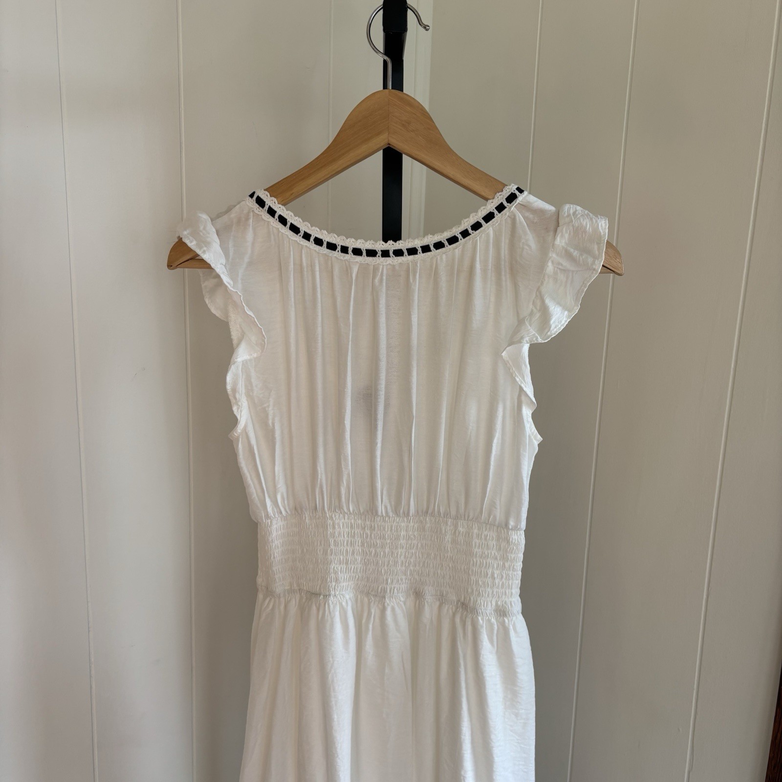 By The River White Cottagecore Midi Dress Flutter Sleeve Womens M