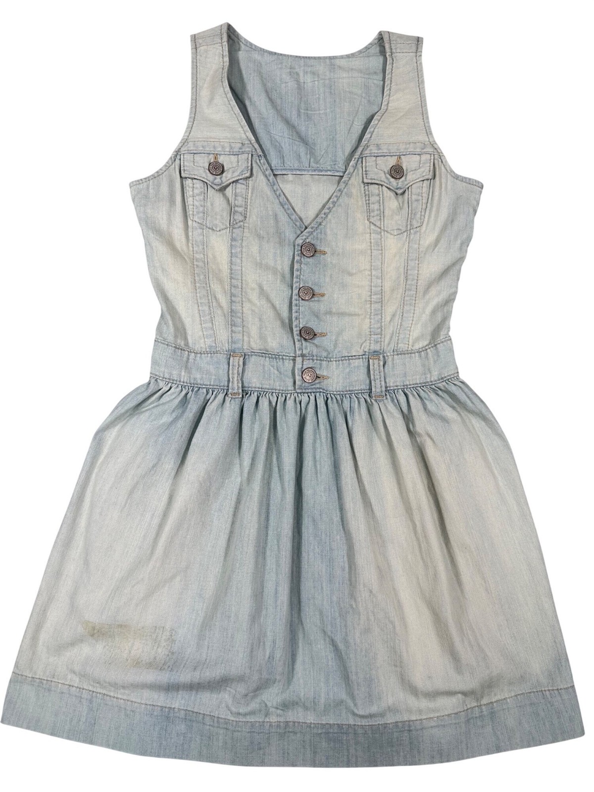 True Religion Denim “Store Sample” Button-Up Dress S Pockets Flared Light Wash