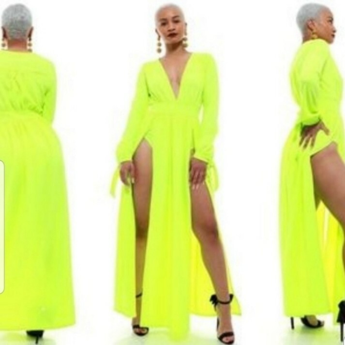 High Split Deep V Neckline Bodysuit Dress
