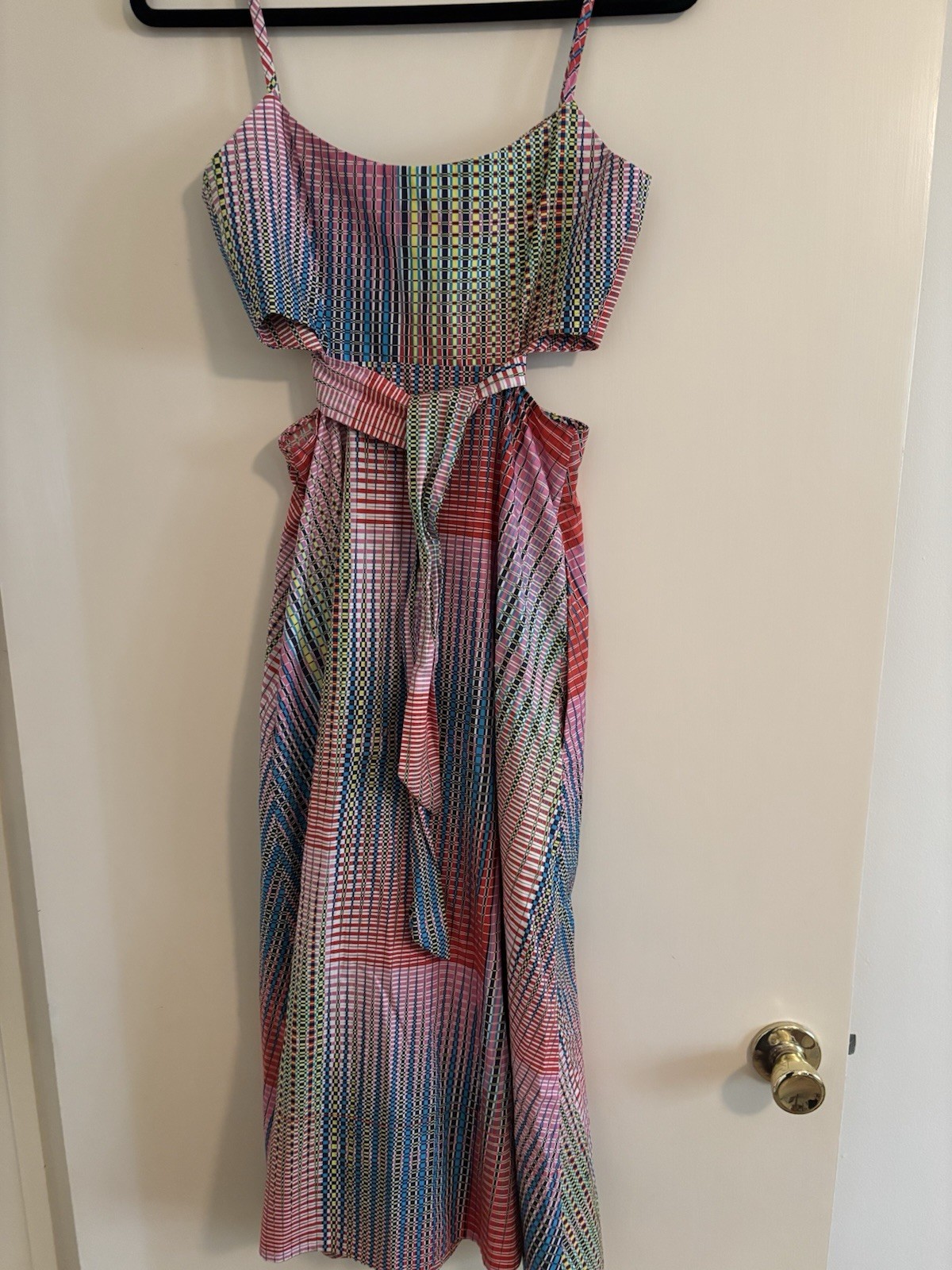 SALONI Cotton Printed Midi Dress Side Cutouts & Belt Tie Size UK 6 US 2