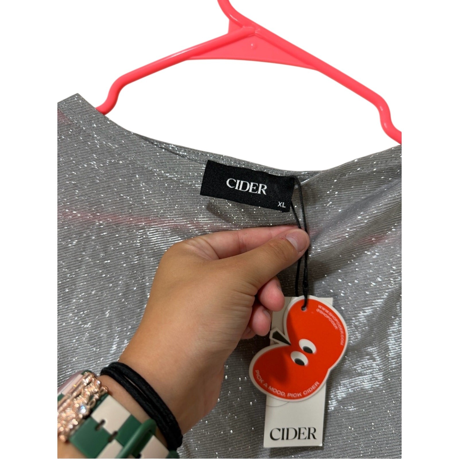 Cider Metallic Silver Crew Top