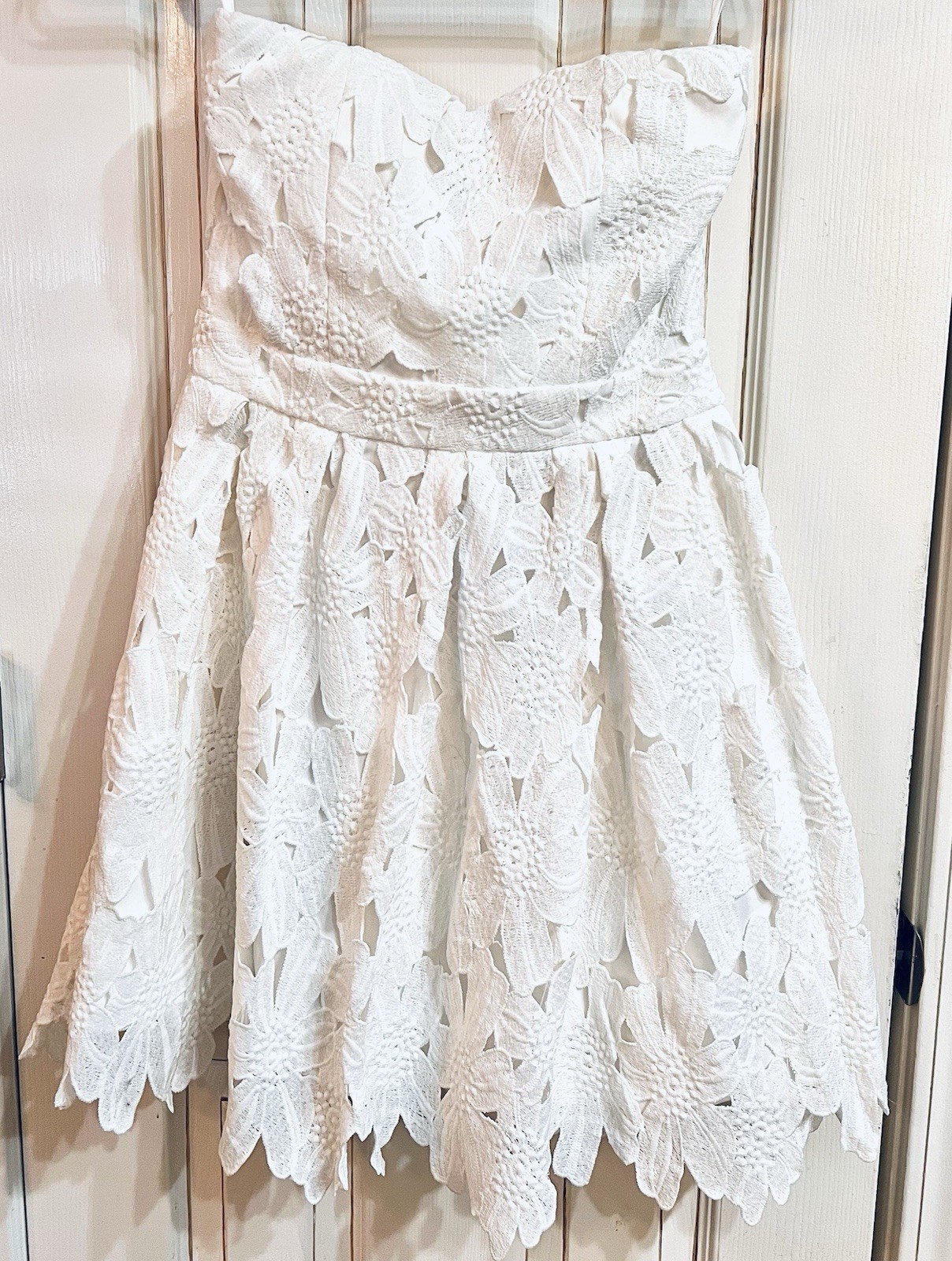Sans Souci S White Floral Lace Sweetheart Strapless Fit & Flare Knee Dress NWT
