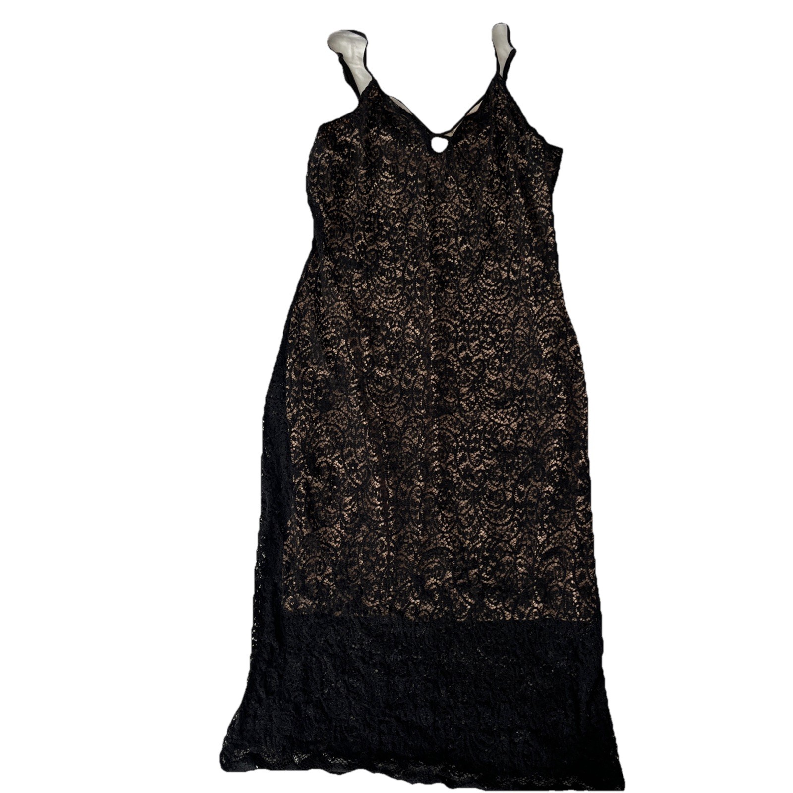 Wishful Park Women’s Slip Dress L Black Bronze Lace Overlay Midi Y2K Style