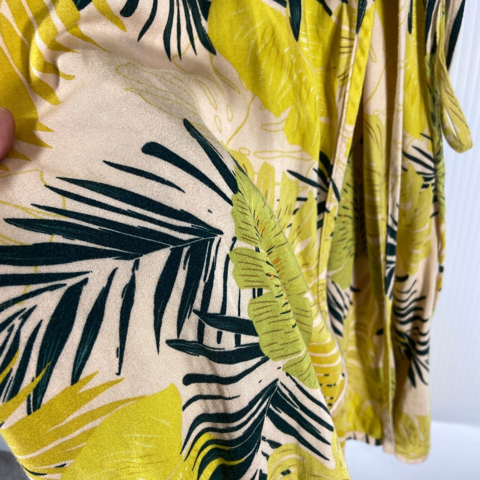 Bohme Shauna Tropical Mini Wrap Dress Apricot Green Yellow Womens Small