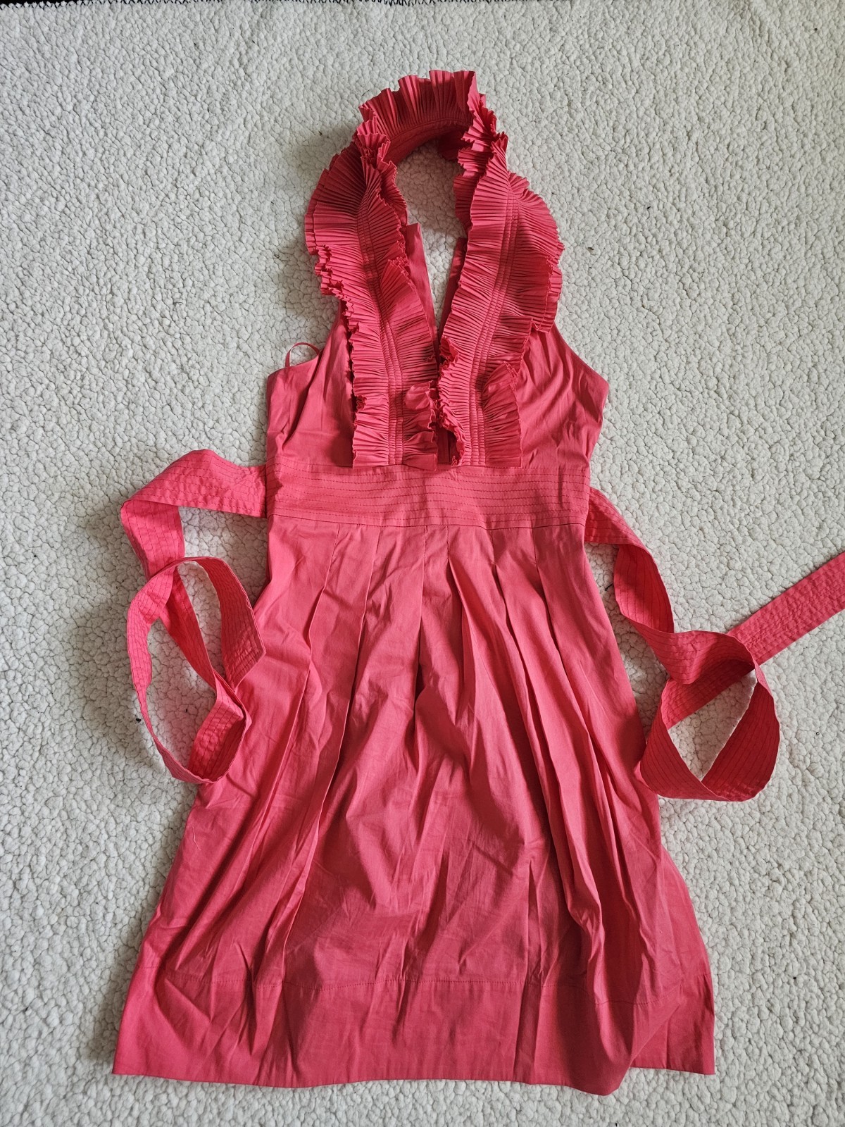 BCBGMAXAZRIA Pink Ruffle Pleated Sheath Dress Sleeveless V-Neck Knee Length 0