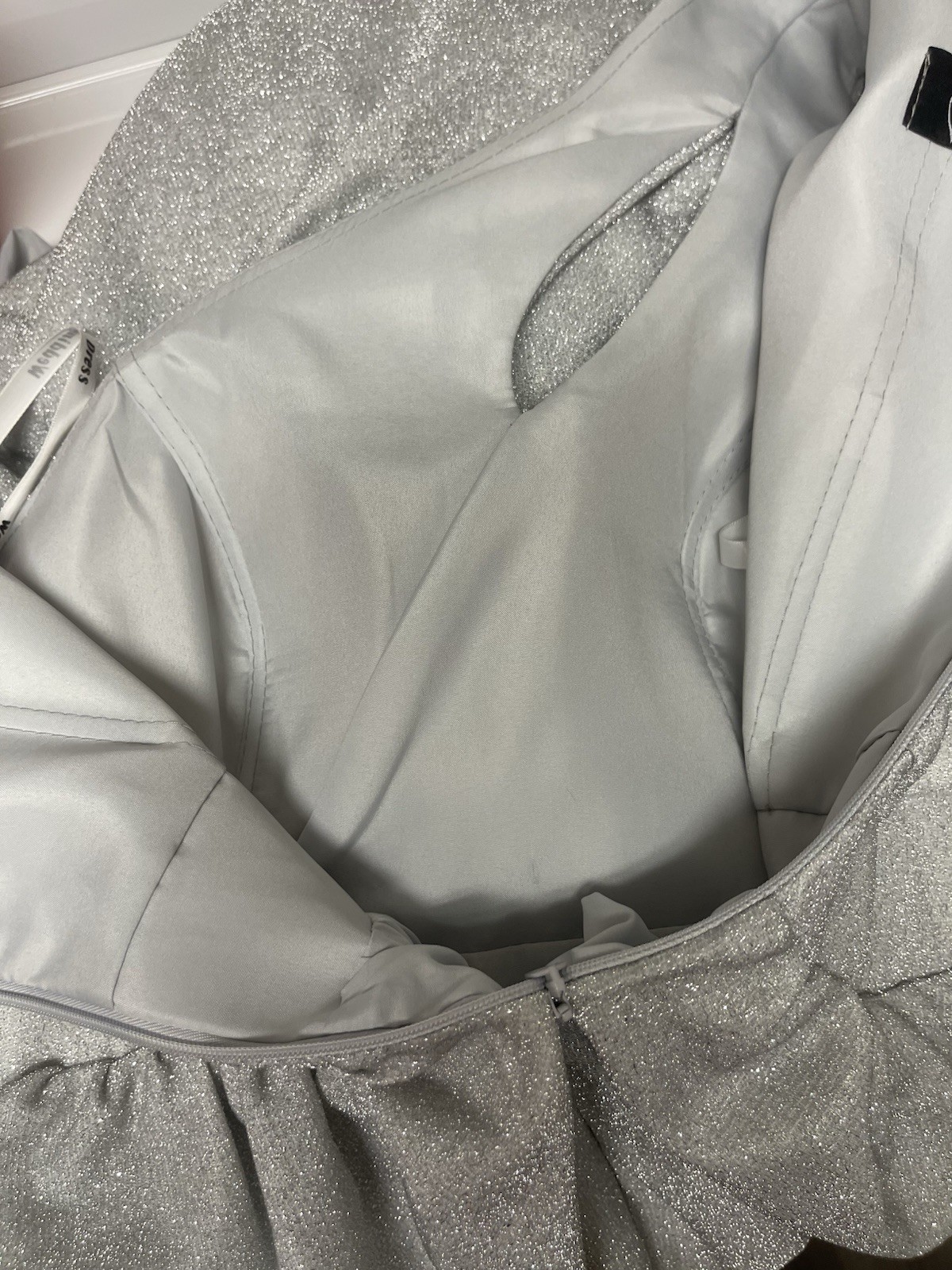 VNAIX Silver Glitter Satin V-Neck Sleeveless Long Gown Formal Dress 16