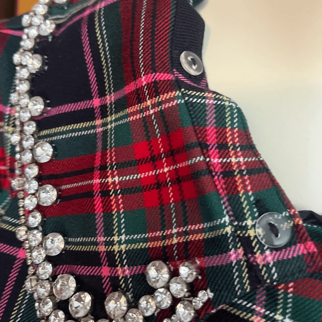 Talbots Classic Christmas Dashing Plaid Removable Rhinestone Collar Dress 8