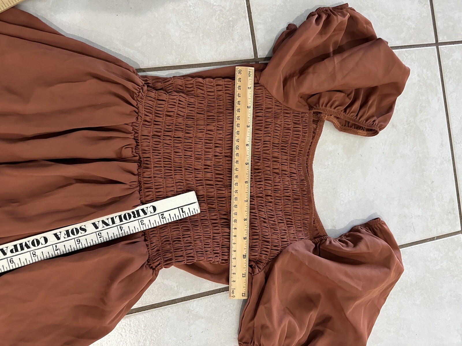 SHEIN Rust Copper Puff Sleeve Off The Shoulder Dress Size Small Gathered Boho Ne