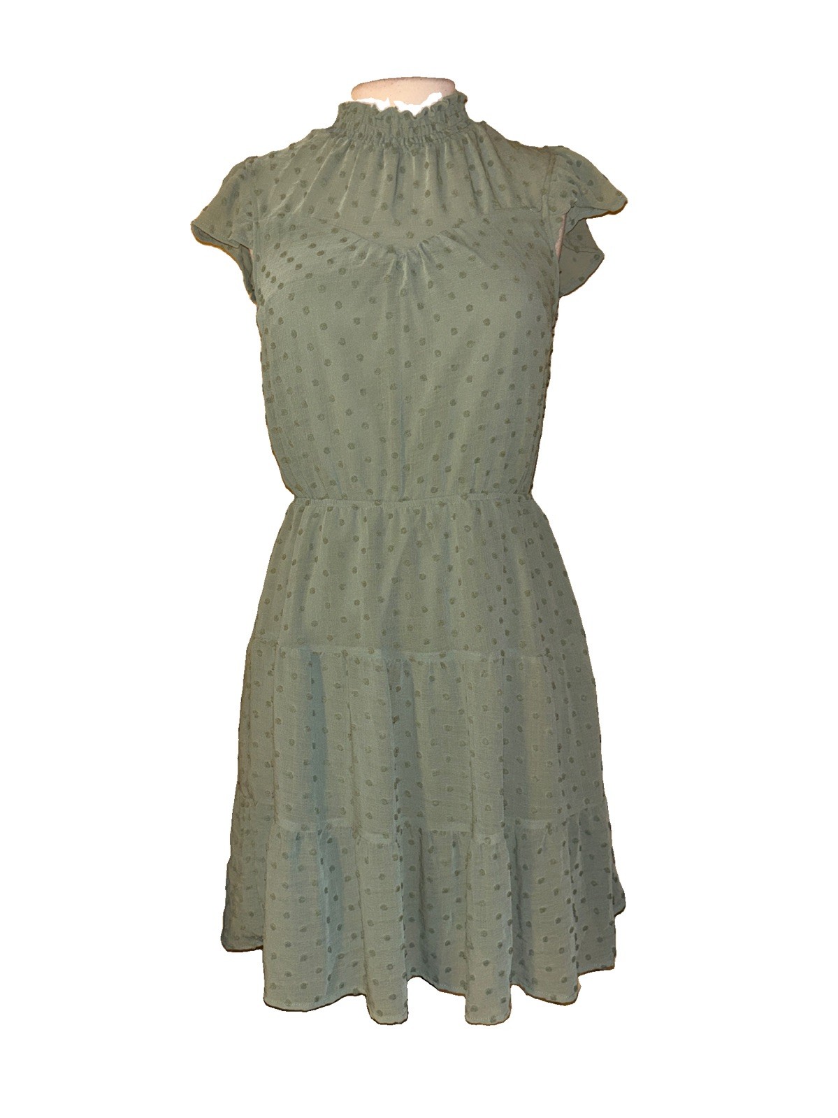 Monteau Los Angeles Green Swiss Dot Mini Dress Size Medium