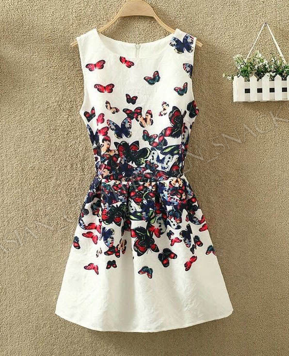 USA Seller: New Women Fashion Jacquard Digital Printing Sleeveless Tea Dress