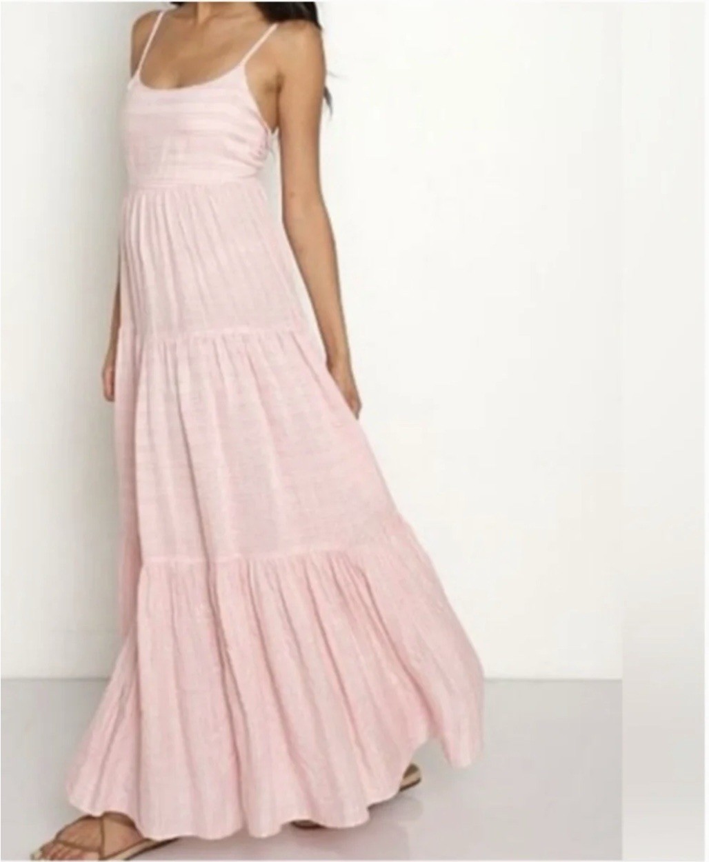 NWT L*SPACE Santorini Pink Rose Quartz Maxi Sundress Bow Tiered Size S