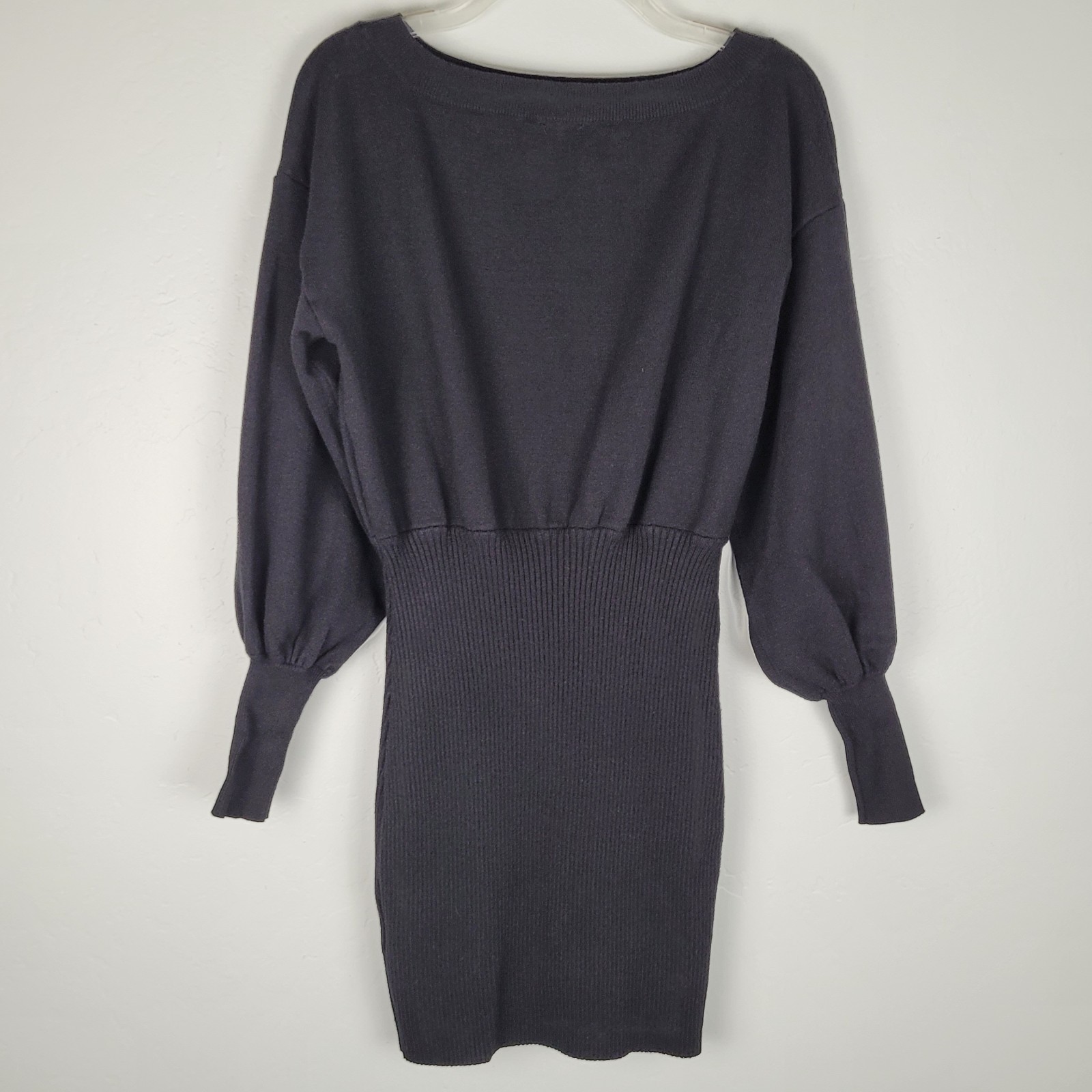 Beginning Boutique Size 12 Mini Sweater Dress Long Puff Sleeve Black