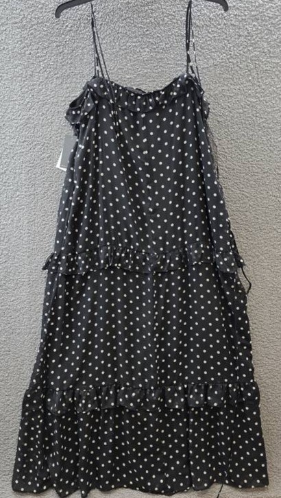Julia Jordan Tie-Strap Ruffle-Tier Maxi Dress Women’s XL Black White Polka Dots