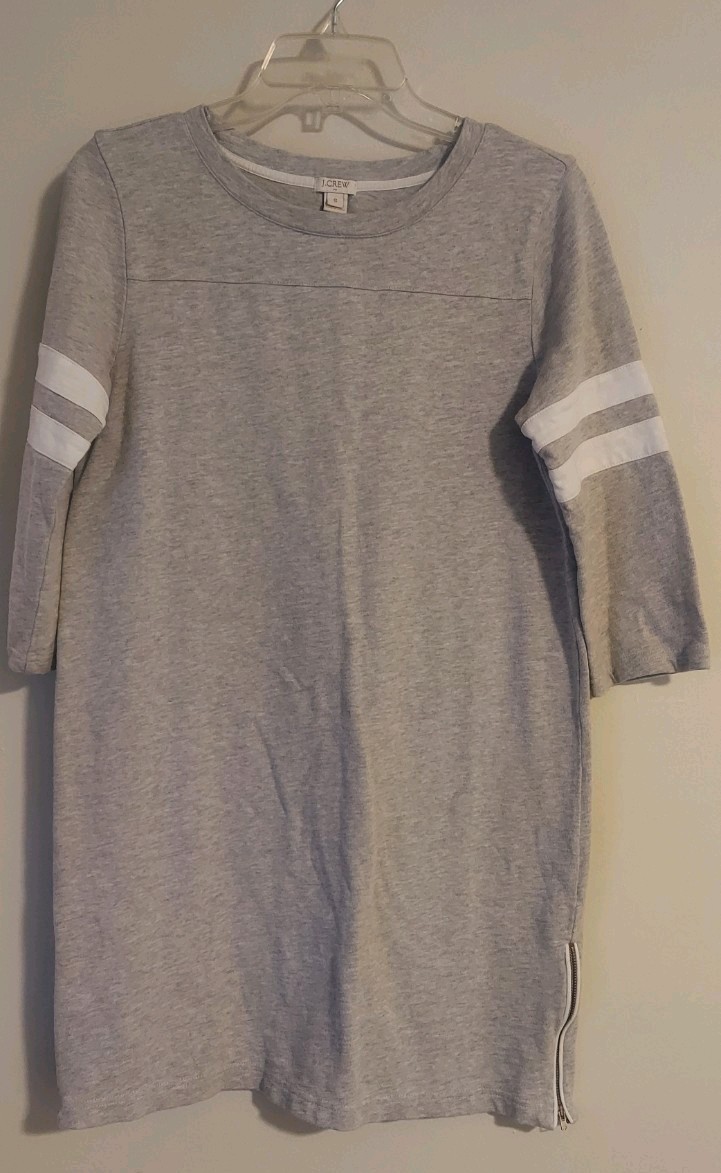 Cute! Women’s J Crew Grey/White Stripe 100% Cotton Dress Size Small